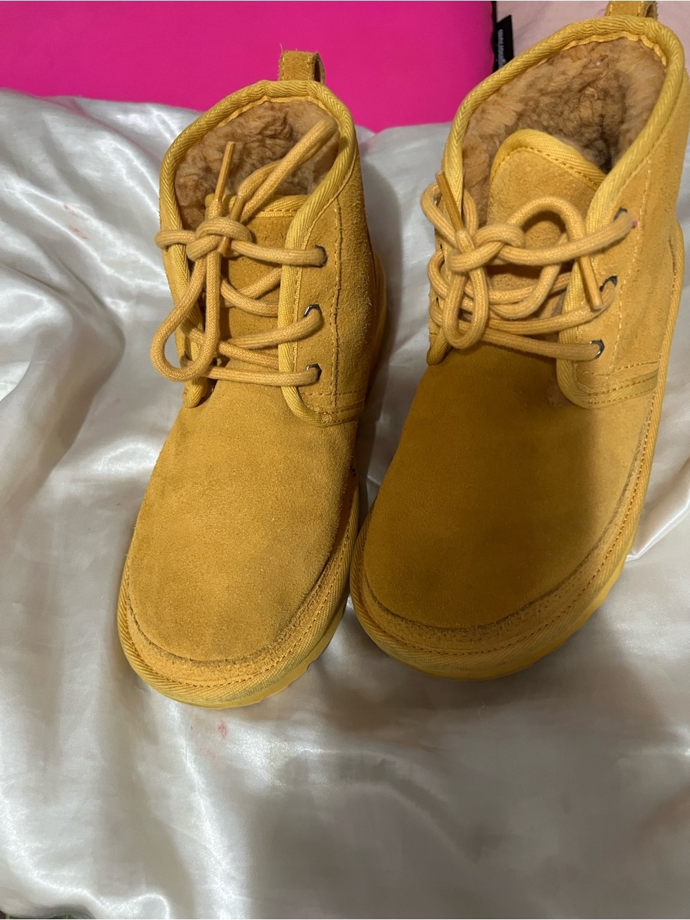 UGG Kids Mustard Suede Lace-Up Boots
